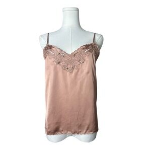 Rouje Blush Satin Cami Top with Embroidered Collar – Size 38